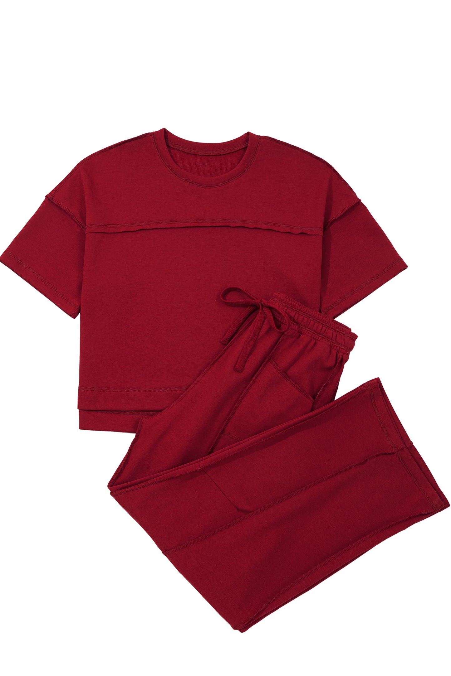 Racing Red Drop Shoulder Boxy Tee and Barrel Pants Set-Two Piece Sets/Pant Sets-[Adult]-[Female]-2022 Online Blue Zone Planet