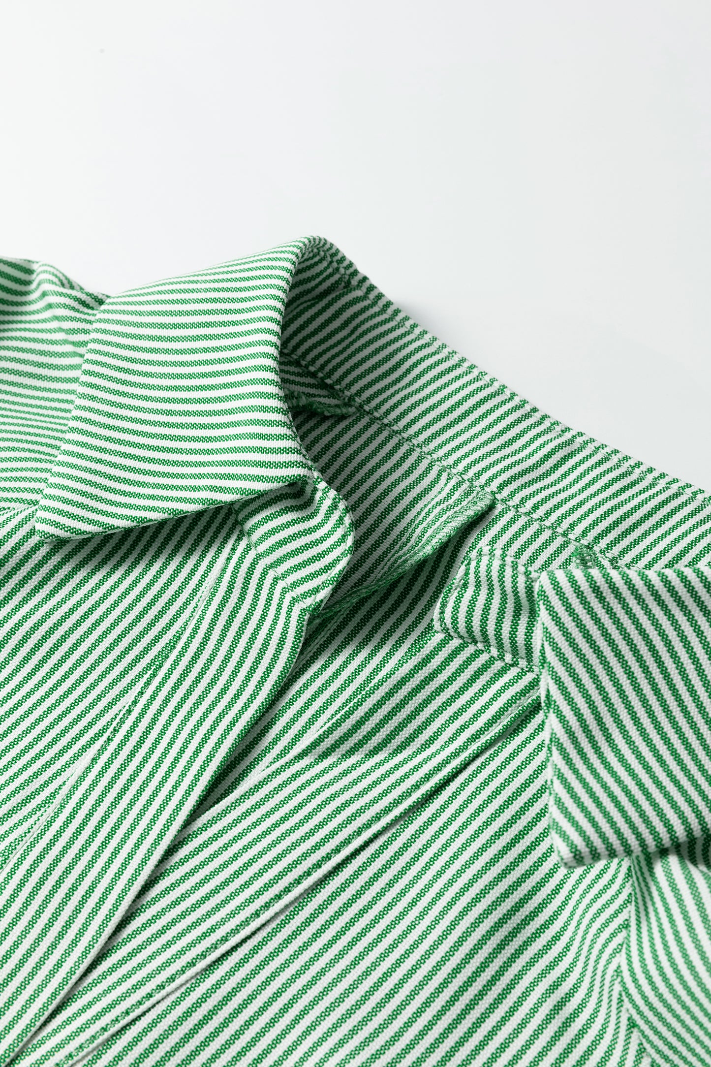 Mint Green Striped Print Collared Split Neck Half Sleeve Blouse-Tops/Blouses & Shirts-[Adult]-[Female]-2022 Online Blue Zone Planet