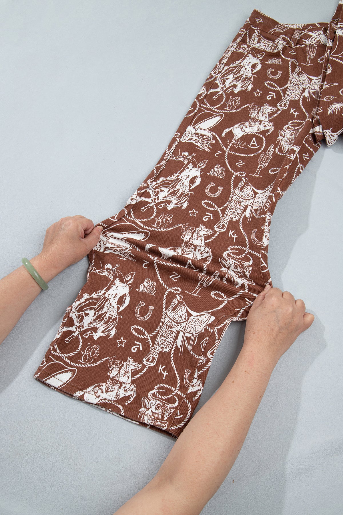 Brown Western Print Casual Shift Jeans-Bottoms/Jeans-[Adult]-[Female]-2022 Online Blue Zone Planet
