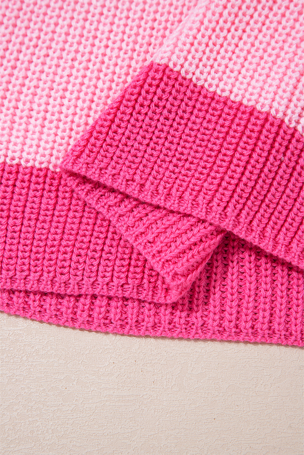 Pink Color Block Notch V Neck Sweater T Shirt-TOPS / DRESSES-[Adult]-[Female]-2022 Online Blue Zone Planet