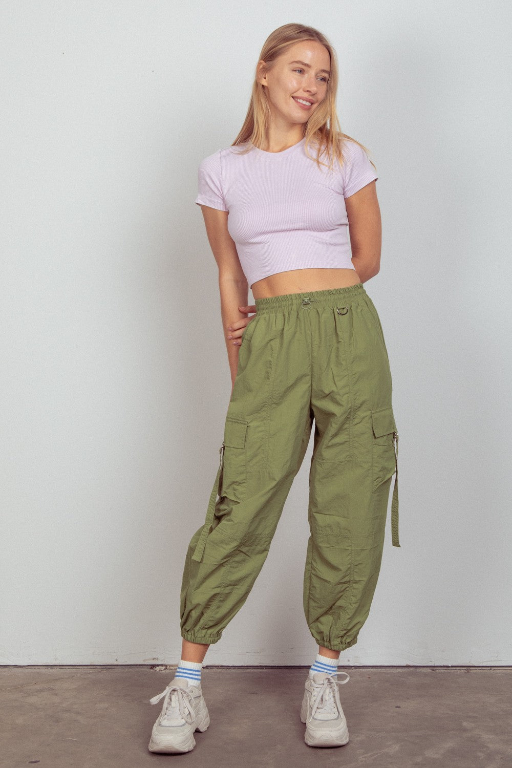 Blue Zone Planet | VERY J Elastic Waist Woven Cargo Pants-TOPS / DRESSES-[Adult]-[Female]-2022 Online Blue Zone Planet