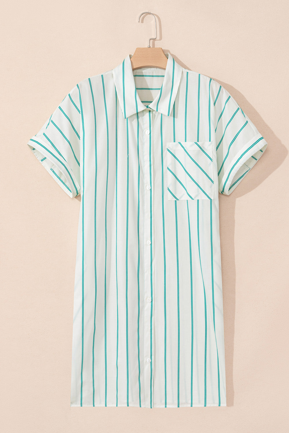 Green Stripe Plus Size St Patricks Day Short Sleeve Buttoned Shirt Dress-TOPS / DRESSES-[Adult]-[Female]-2022 Online Blue Zone Planet
