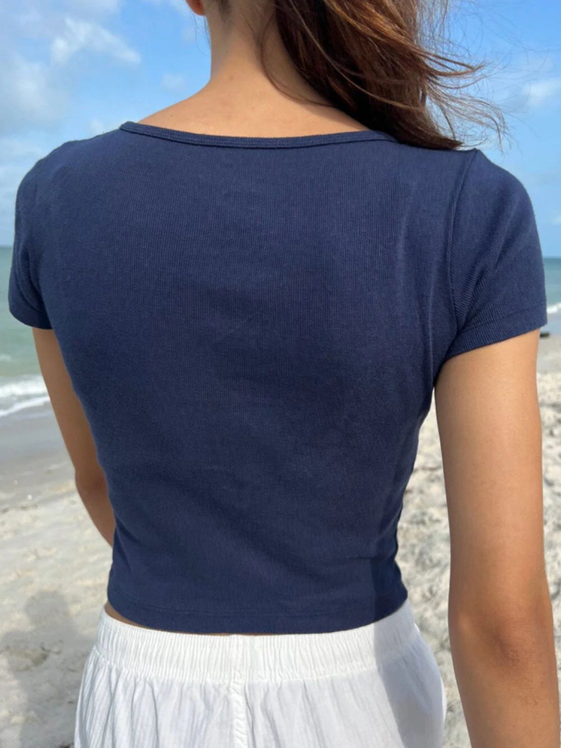 Devine Button Detail Short Sleeve T-Shirt-TOPS / DRESSES-[Adult]-[Female]-2022 Online Blue Zone Planet