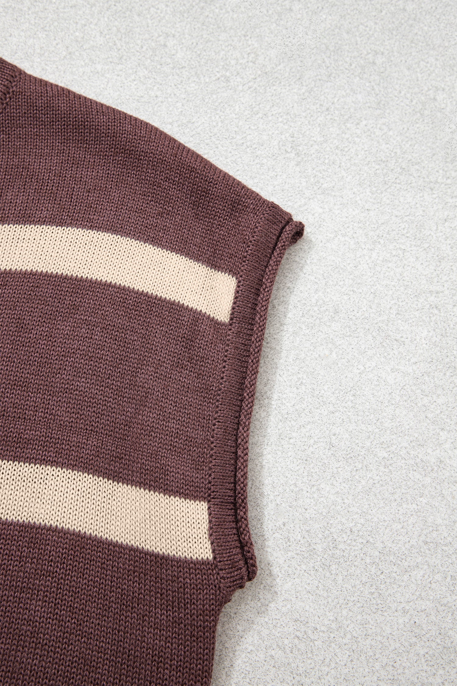 Brown Stripe Knit Western Short Sleeve Sweater-Sweaters & Cardigans/Short Sleeve Sweaters-[Adult]-[Female]-2022 Online Blue Zone Planet