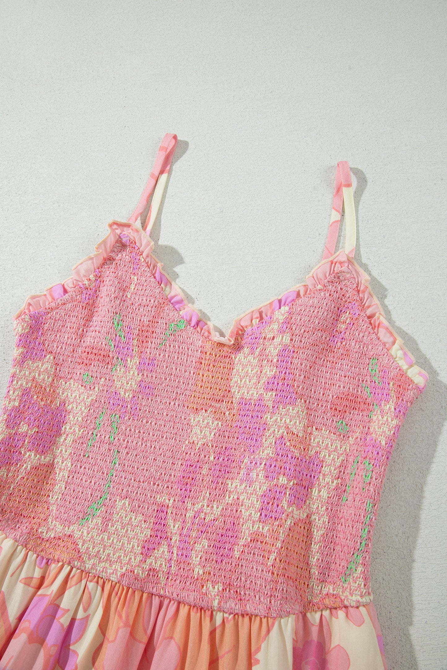 Tina's Pink Spaghetti Straps Floral Shirred High Waist Dress-TOPS / DRESSES-[Adult]-[Female]-2022 Online Blue Zone Planet