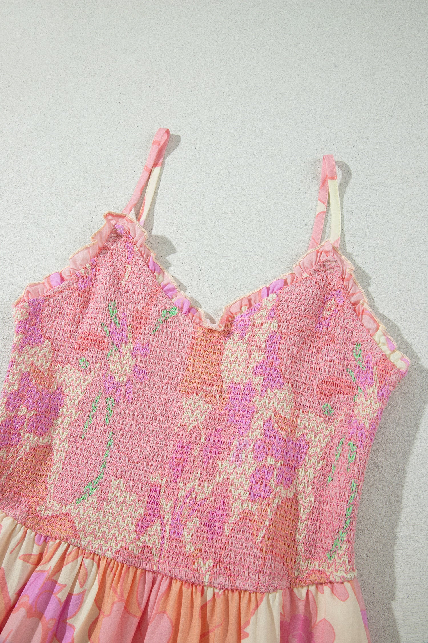 Tina's Pink Spaghetti Straps Floral Shirred High Waist Dress-TOPS / DRESSES-[Adult]-[Female]-2022 Online Blue Zone Planet
