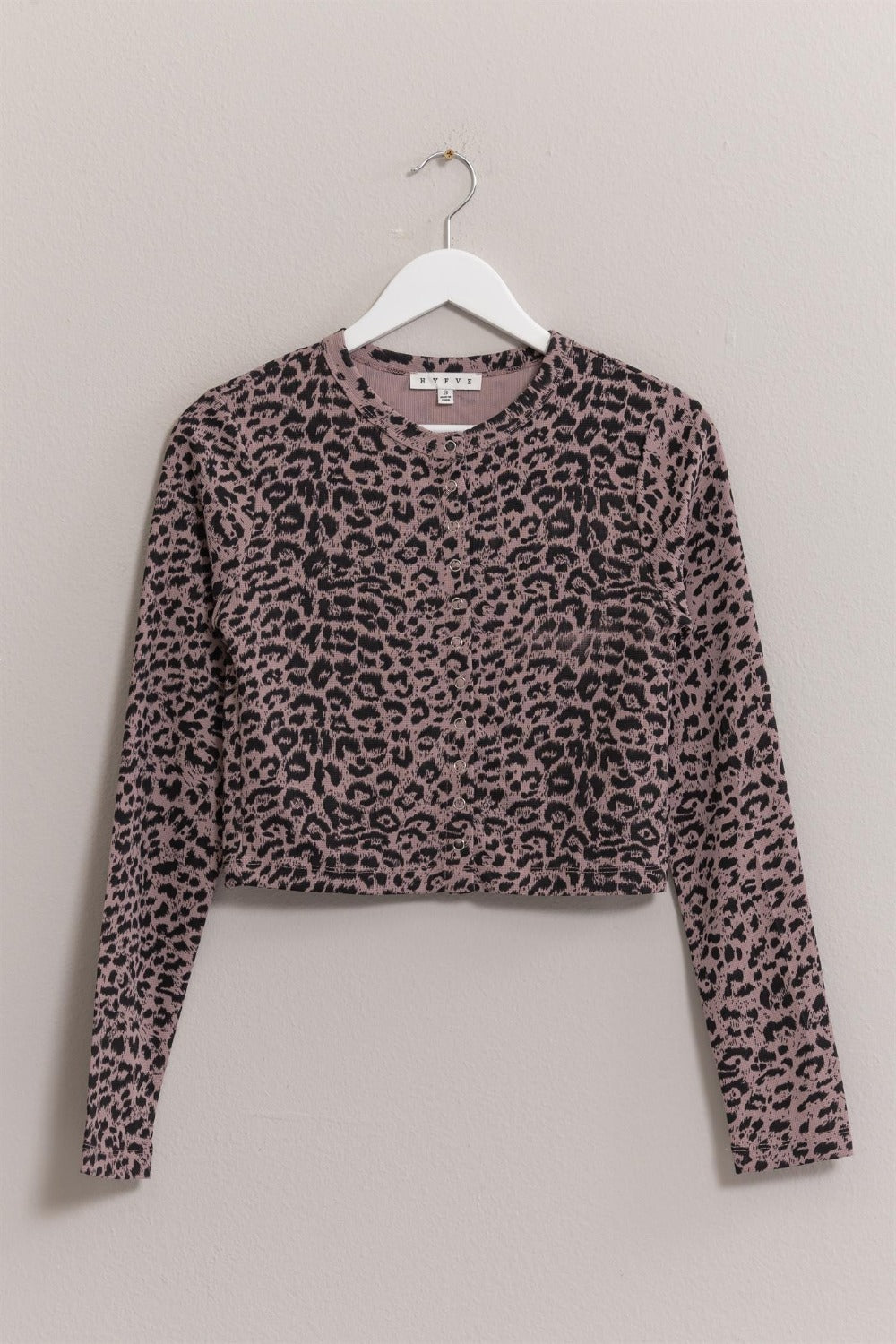 HYFVE Animal Print Snap Down Crop Cardigan-TOPS / DRESSES-[Adult]-[Female]-Dusty Lavender-S-2022 Online Blue Zone Planet