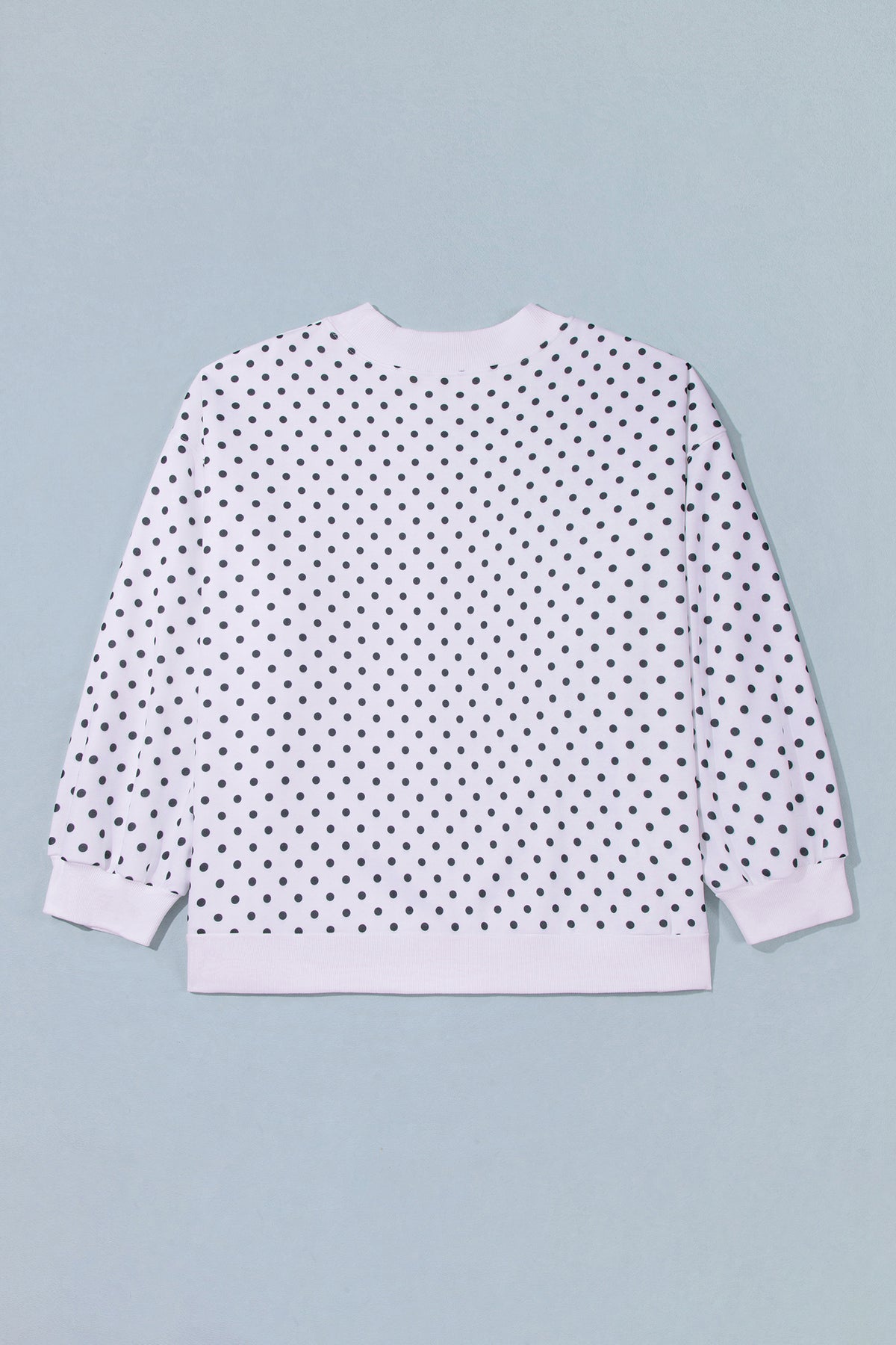 White Polka Dot Ribbed Stand Neck Plus Size Casual Sweatshirt-Plus Size/Plus Size Sweatshirts & Hoodies-[Adult]-[Female]-2022 Online Blue Zone Planet