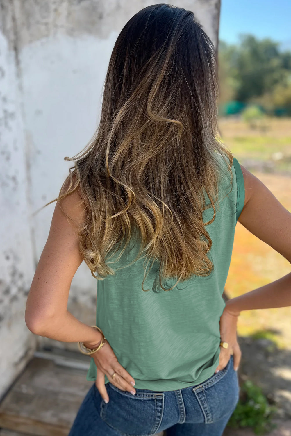 Mist Green Metallic Sheen Edge Scoop Neck Tank Top-Tops/Tank Tops-[Adult]-[Female]-2022 Online Blue Zone Planet