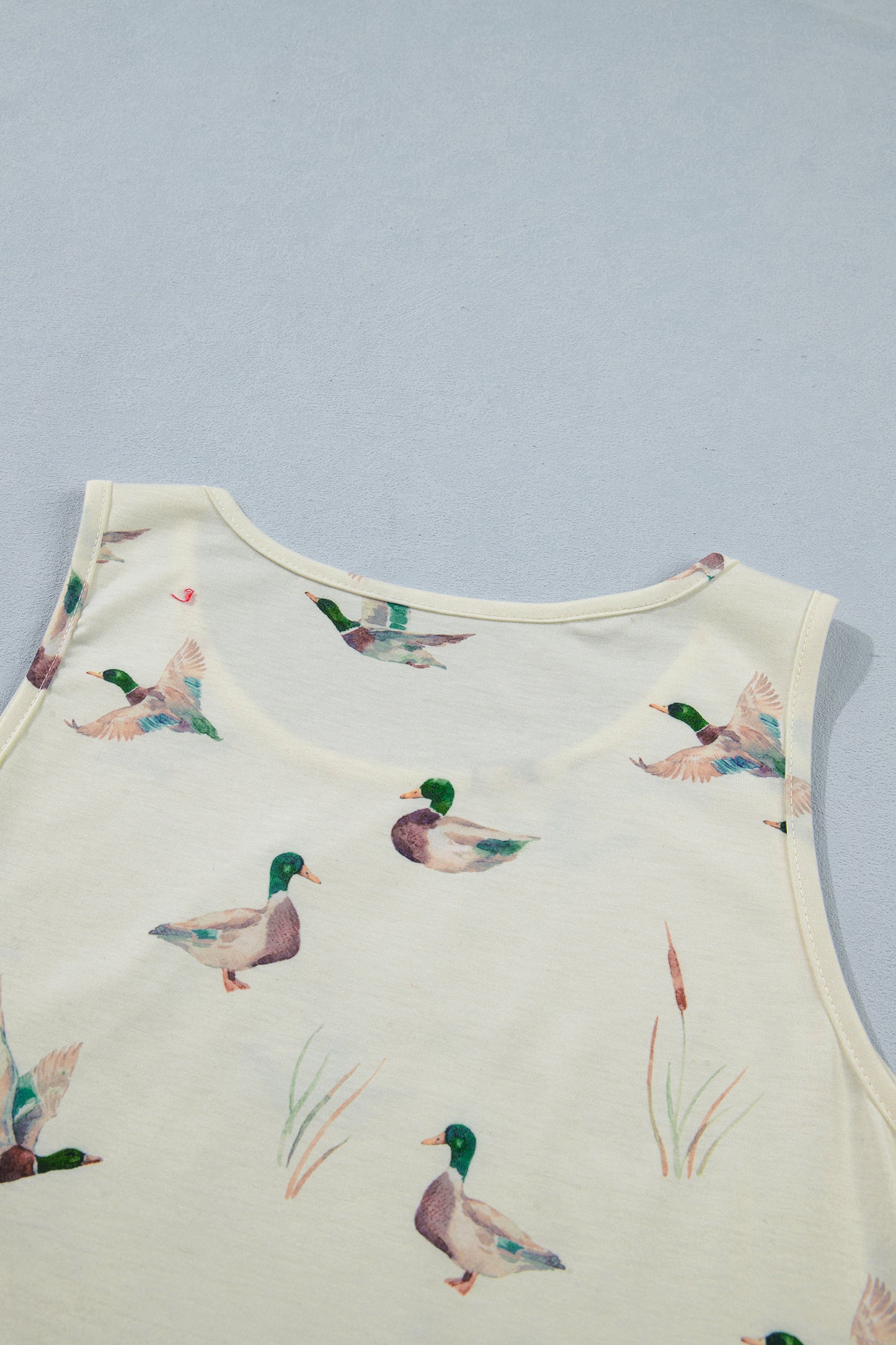 Beige Mallard Print Western Style Tank Top-Tops/Tank Tops-[Adult]-[Female]-2022 Online Blue Zone Planet
