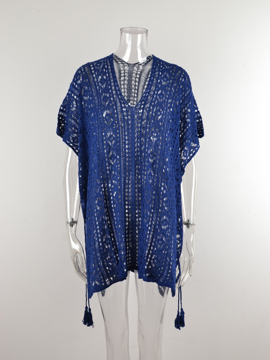 Blue Zone Planet | Cutout V-Neck Cover-Up with Tassel-TOPS / DRESSES-[Adult]-[Female]-2022 Online Blue Zone Planet