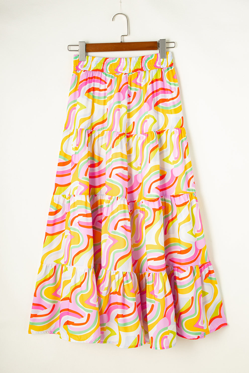 Pink Abstract Print Tiered Flowy Maxi Skirt-Sale (50% OFF)/20% OFF-[Adult]-[Female]-2022 Online Blue Zone Planet