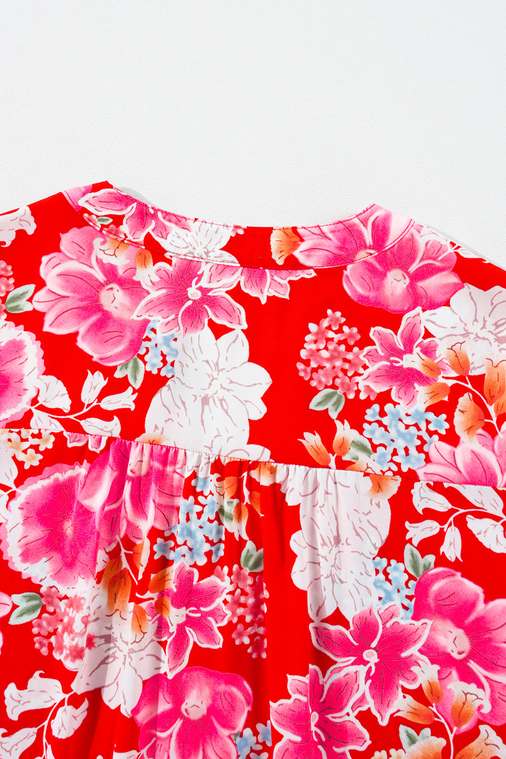 Red Floral Print High Waist V Neck Babydoll Mini Dress-Dresses/Mini Dresses-[Adult]-[Female]-2022 Online Blue Zone Planet