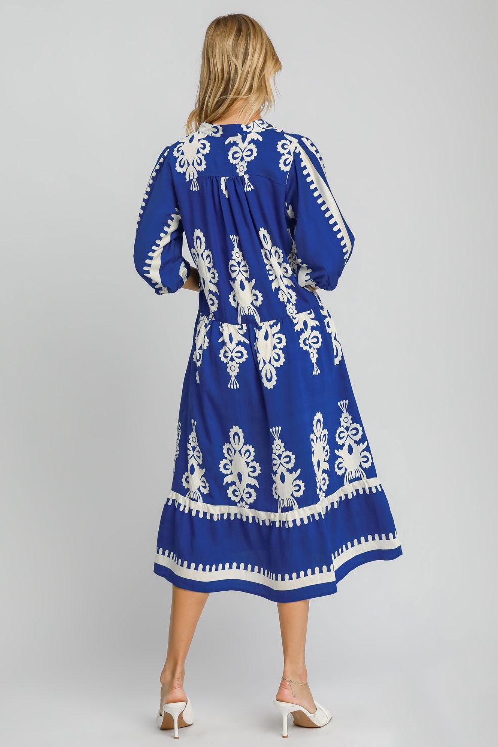 Umgee Printed Notched Midi Dress-TOPS / DRESSES-[Adult]-[Female]-2022 Online Blue Zone Planet