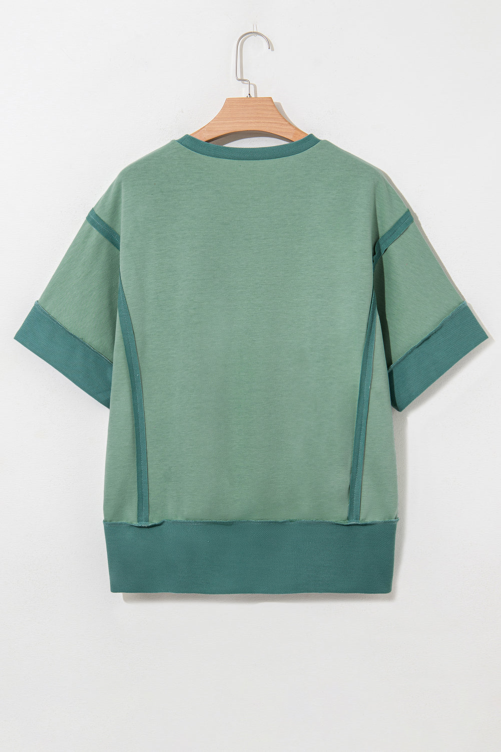 Smoke Green Half Sleeve Raw Seam High Low Side Split Top-Tops/Tops & Tees-[Adult]-[Female]-2022 Online Blue Zone Planet