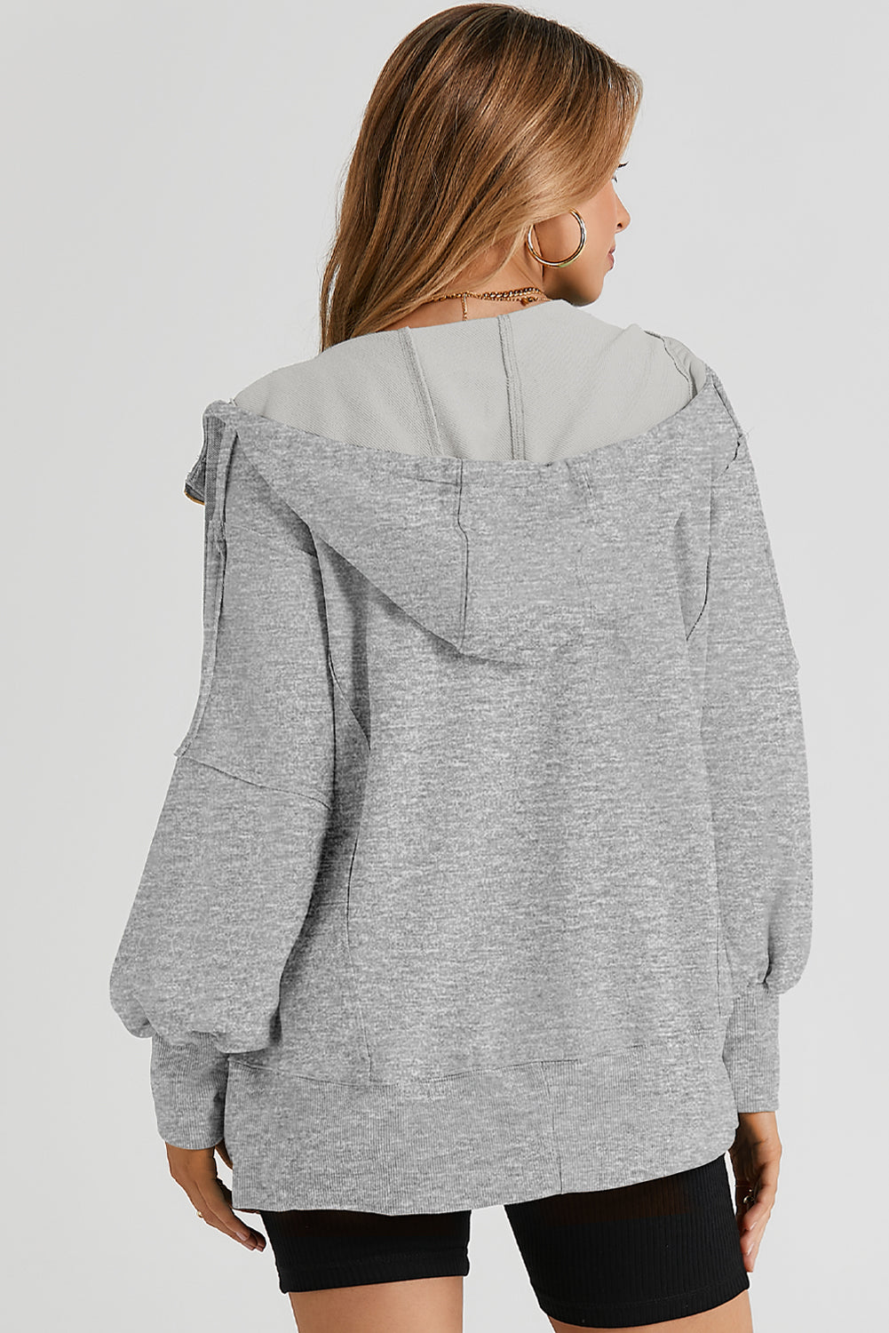 Zip Up Long Sleeve Drawstring Hoodie-HOODIES-[Adult]-[Female]-2022 Online Blue Zone Planet