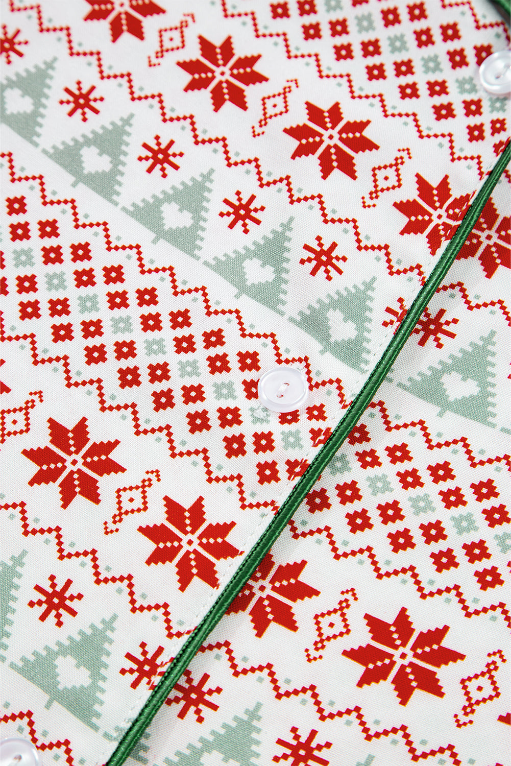 White Christmas Pattern Print Shirt Style Long 2pcs Pajama Set-Loungewear Set-[Adult]-[Female]-2022 Online Blue Zone Planet