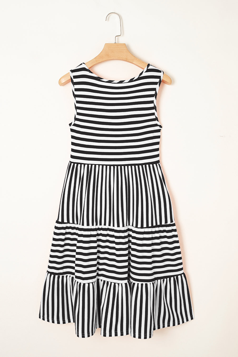 Black Stripe U Neck Sleeveless Loose Fit Mini Dress-TOPS / DRESSES-[Adult]-[Female]-2022 Online Blue Zone Planet