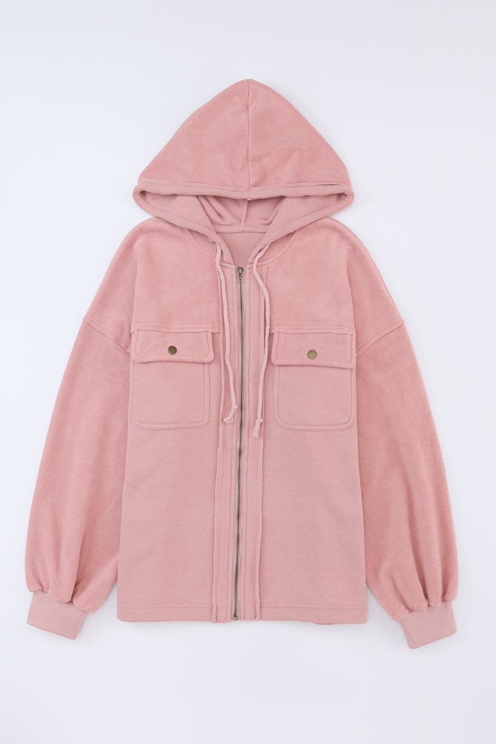 Pink Flap Pocket Drawstring Hood Zip Up Jacket-Tops / Dresses-[Adult]-[Female]-2022 Online Blue Zone Planet