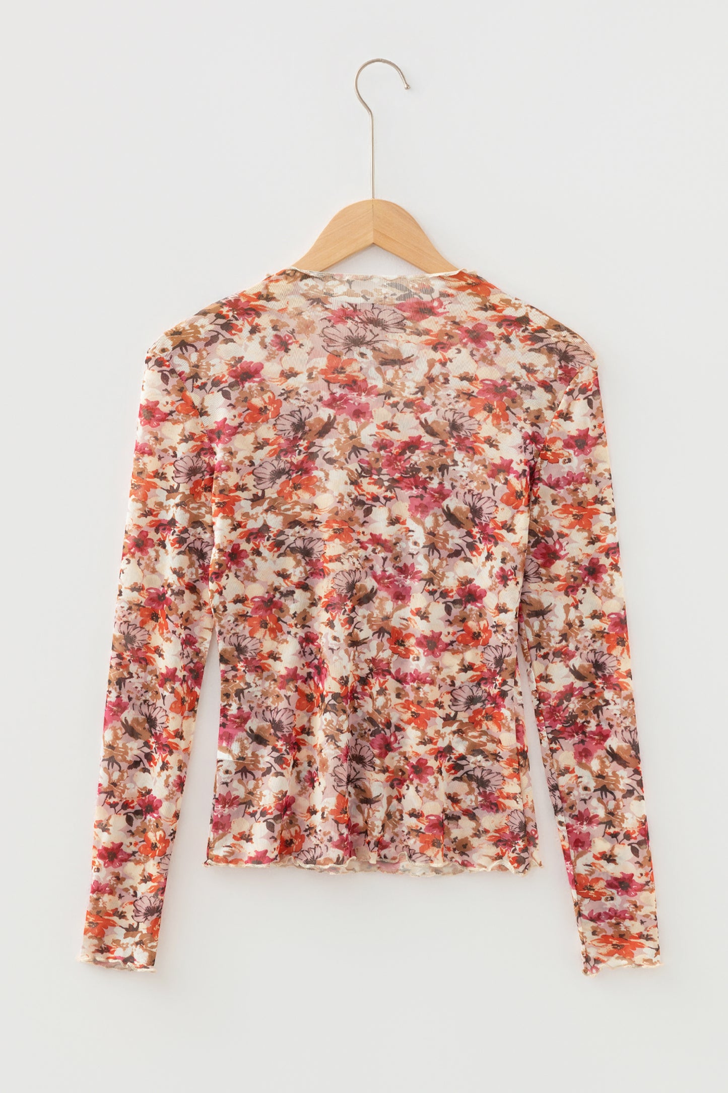 Red Lettuce Trim Floral Print Mesh Long Sleeve Top-Tops/Long Sleeve Tops-[Adult]-[Female]-2022 Online Blue Zone Planet