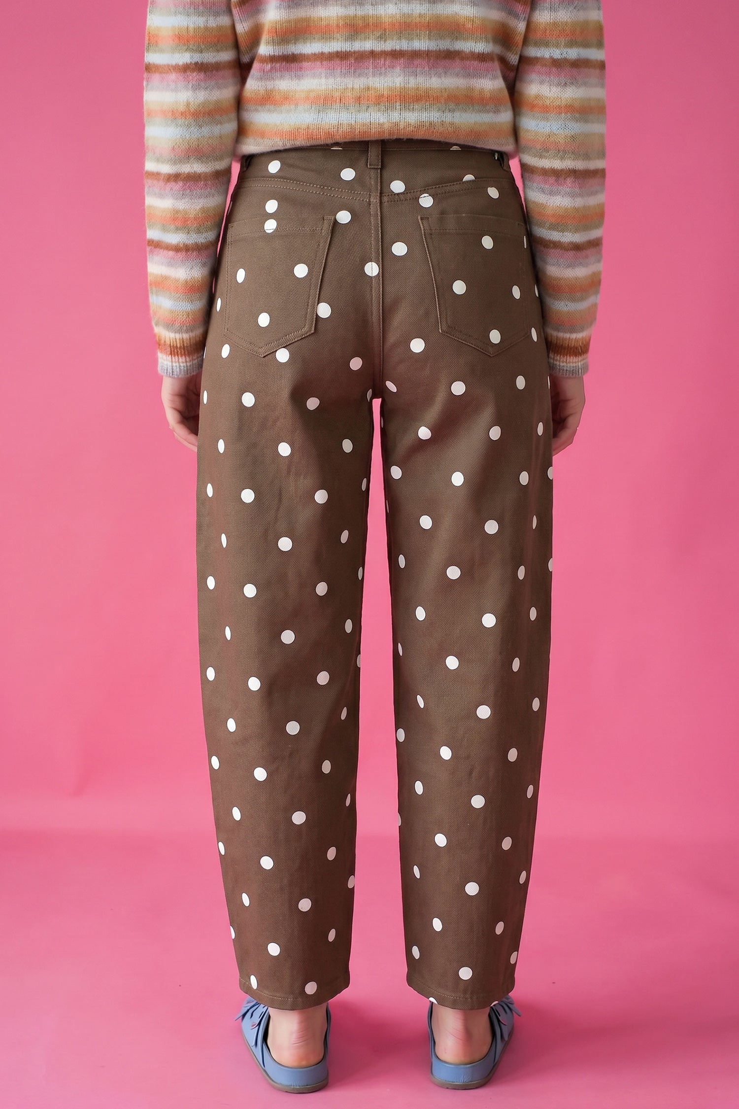 Brown Tailored Seam Polka Dot Print Barrel Casual Jeans-Bottoms/Jeans-[Adult]-[Female]-2022 Online Blue Zone Planet