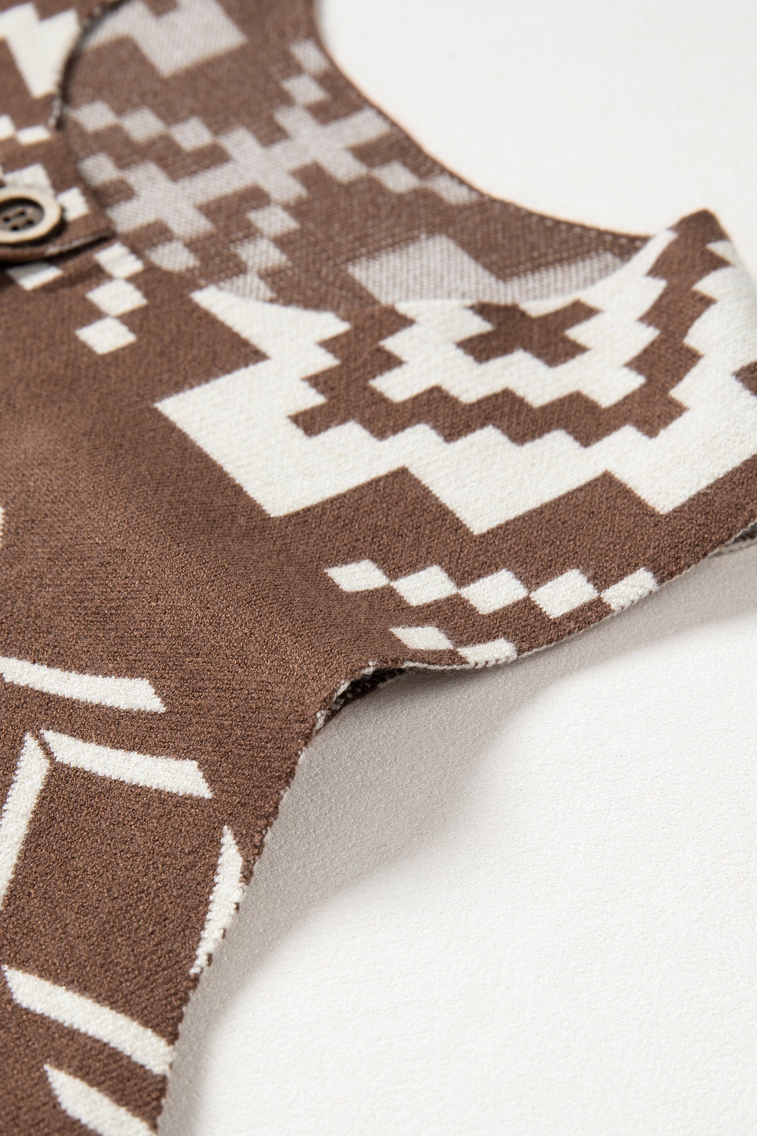 Brown Southwestern Aztec Button Square Neck Sweater Vest-Sweaters & Cardigans/Sweater Vests-[Adult]-[Female]-2022 Online Blue Zone Planet