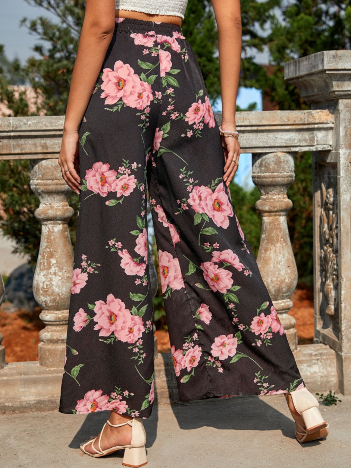 Printed Elastic Waist Wide Leg Pants-BOTTOM SIZES SMALL MEDIUM LARGE-[Adult]-[Female]-2022 Online Blue Zone Planet