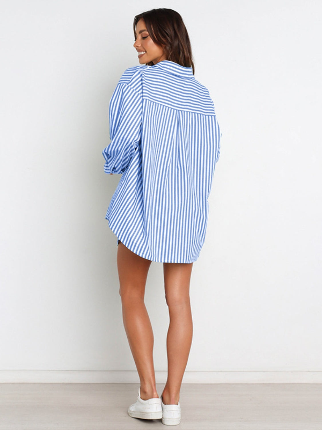 Blue Zone Planet | Striped Dropped Shoulder Shirt and Shorts Set-TOPS / DRESSES-[Adult]-[Female]-2022 Online Blue Zone Planet