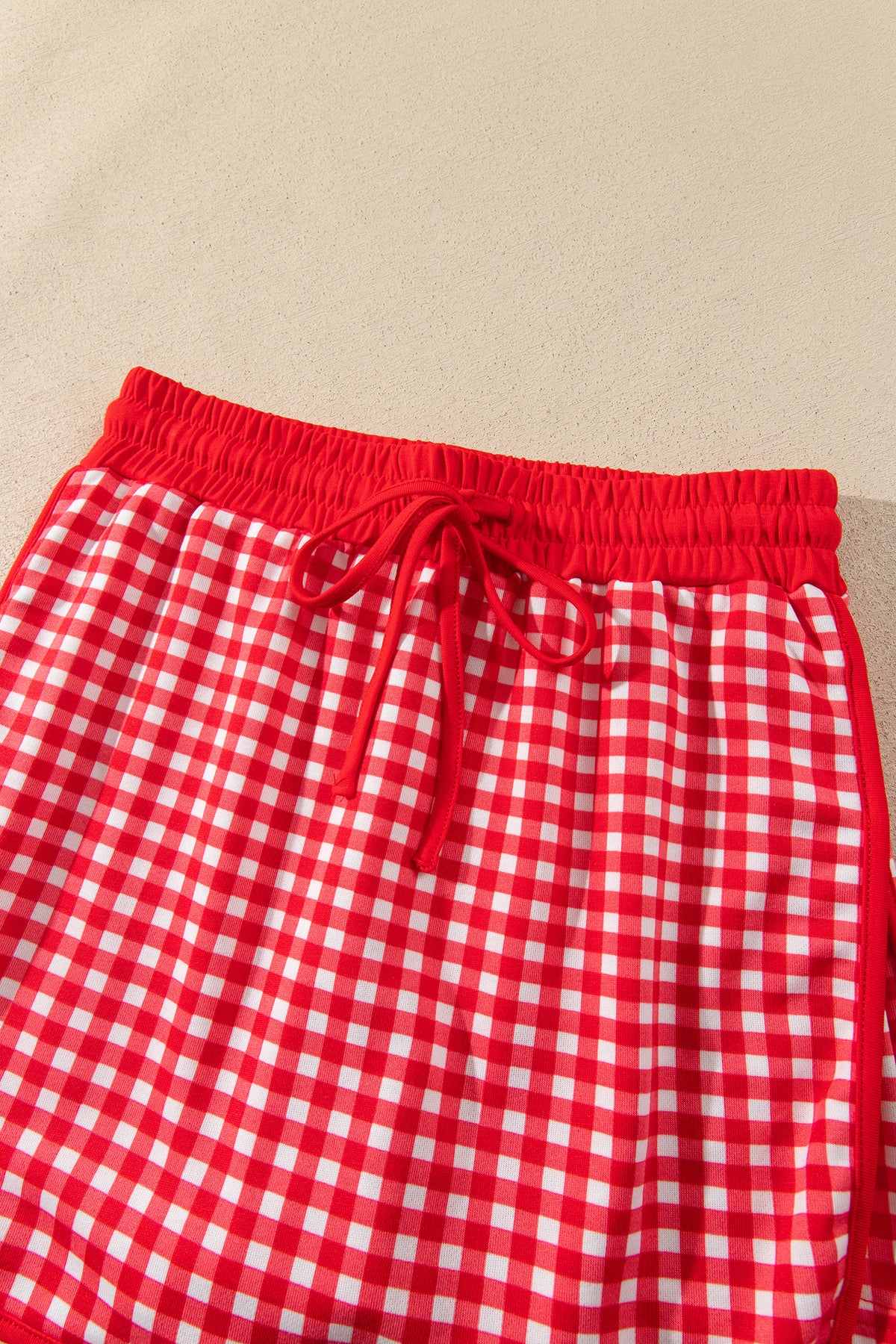 Red Gingham Oversized Ribbed Trim Crew Neck Long Sleeve Top and Skort Set-Two Piece Sets/Two Piece Dresses-[Adult]-[Female]-2022 Online Blue Zone Planet