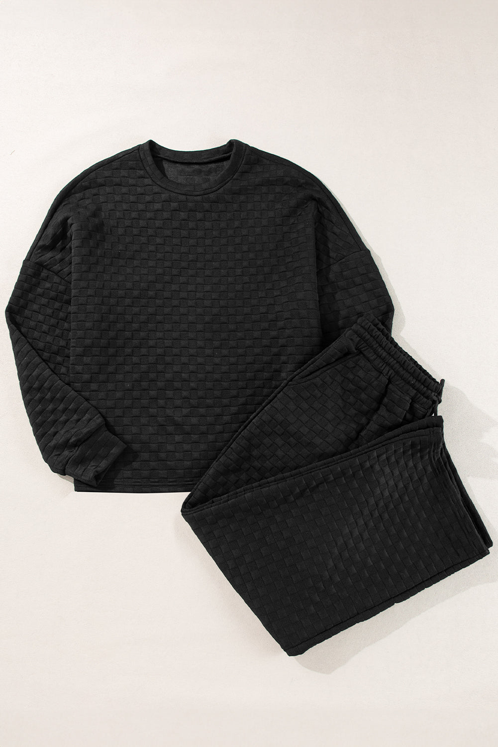 Blue Zone Planet | Strawberry Pink Checkered Textured Split Pullover Top and Pants Set-Two Piece Sets/Pant Sets-[Adult]-[Female]-2022 Online Blue Zone Planet