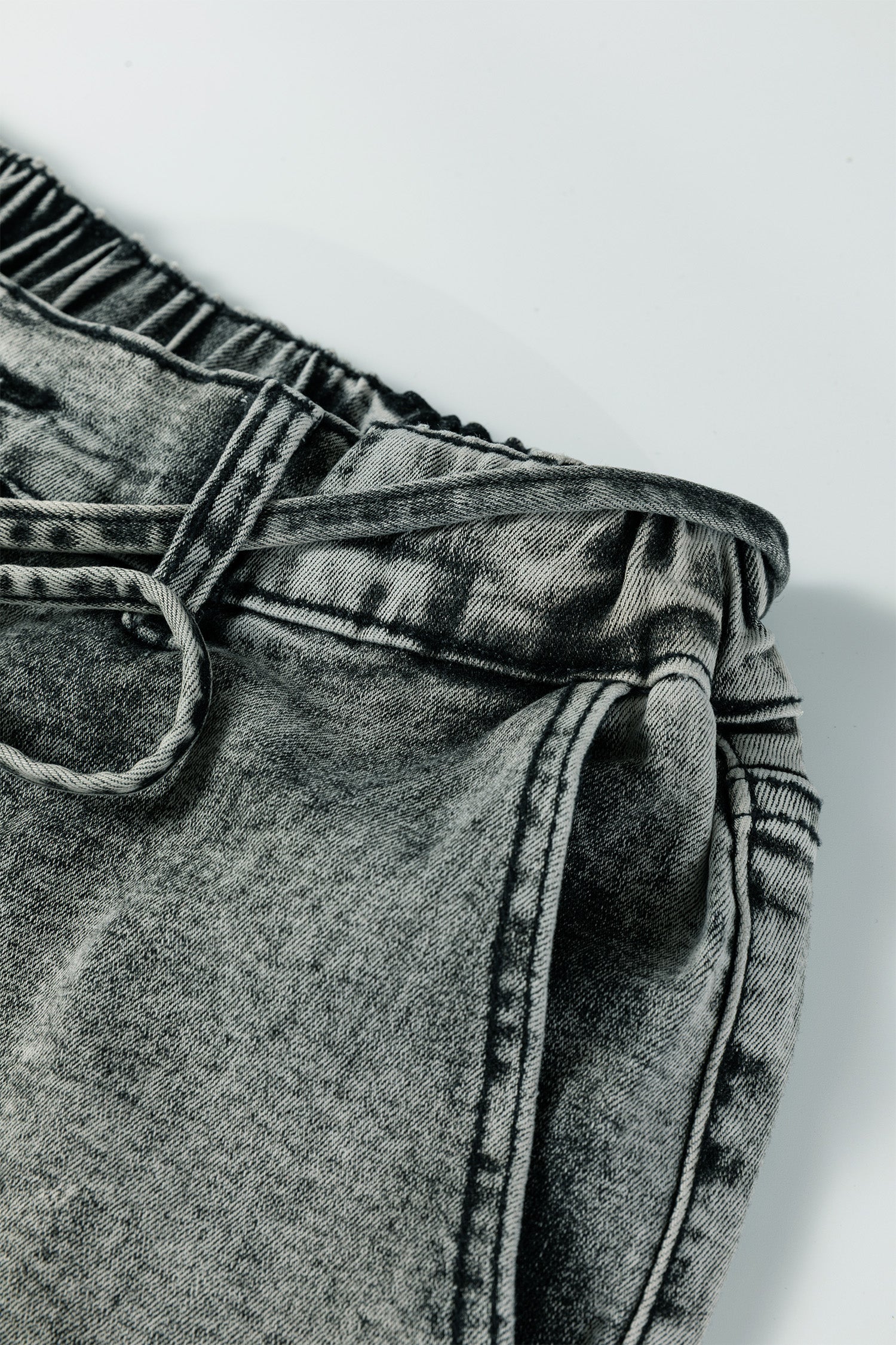 Gray Acid Wash Barrel Fit Denim Pants with Waist String-Bottoms/Jeans-[Adult]-[Female]-2022 Online Blue Zone Planet