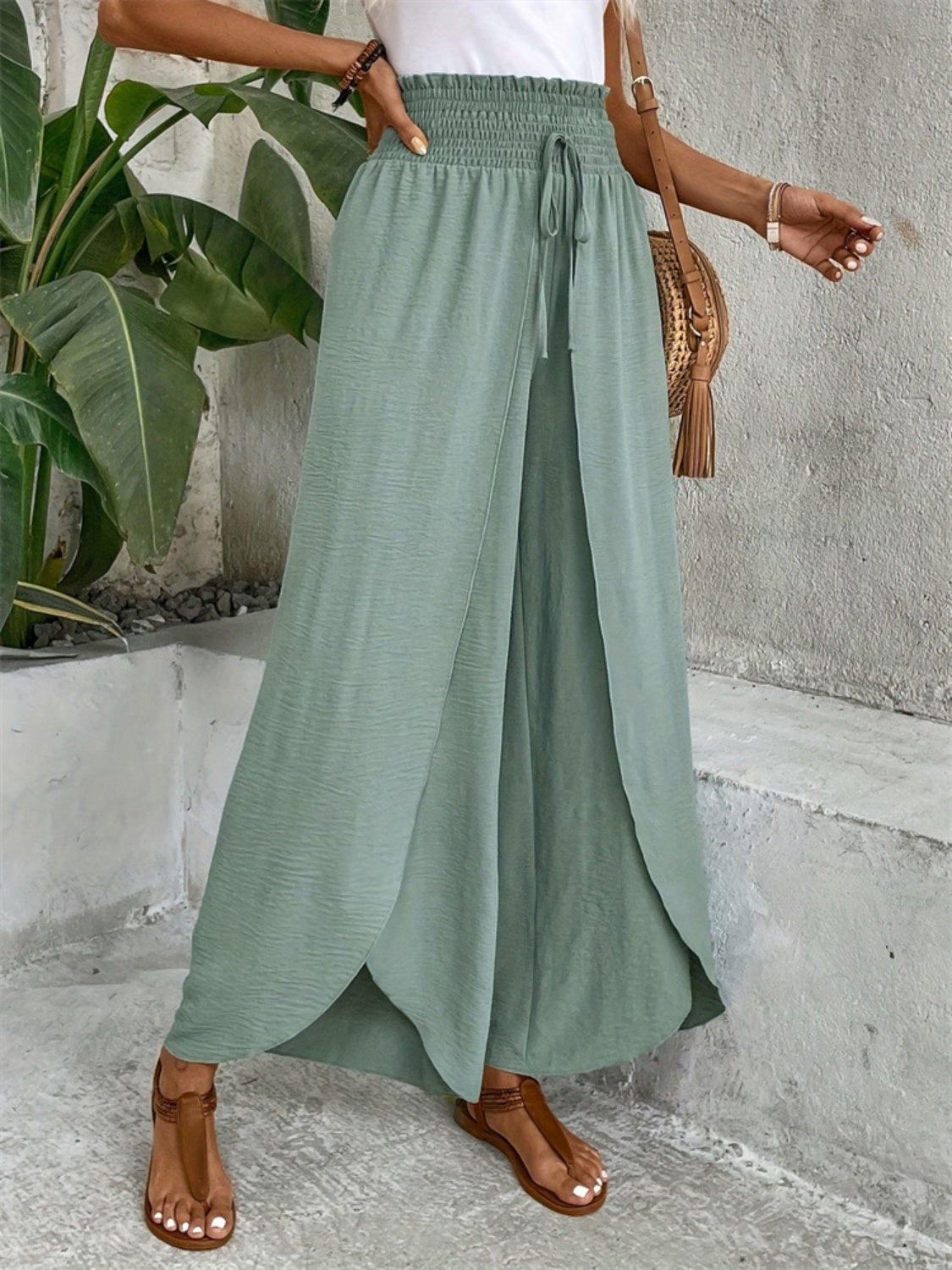 Tied High Waist Wide Leg Pants-BOTTOMS SIZES SMALL MEDIUM LARGE-[Adult]-[Female]-2022 Online Blue Zone Planet