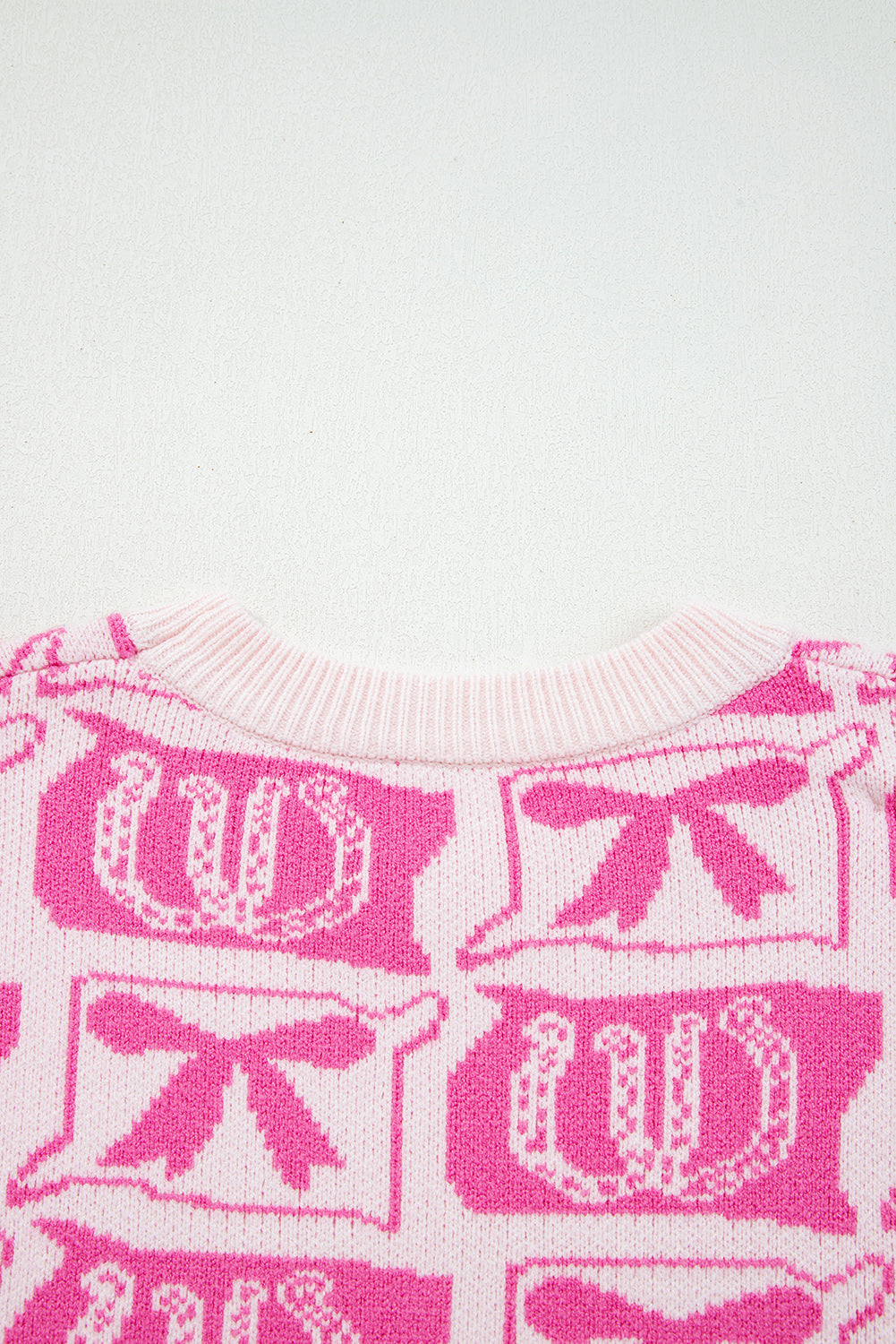Pink Bows & Horseshoes Pattern Western Fashion Print Sweater-TOPS / DRESSES-[Adult]-[Female]-2022 Online Blue Zone Planet