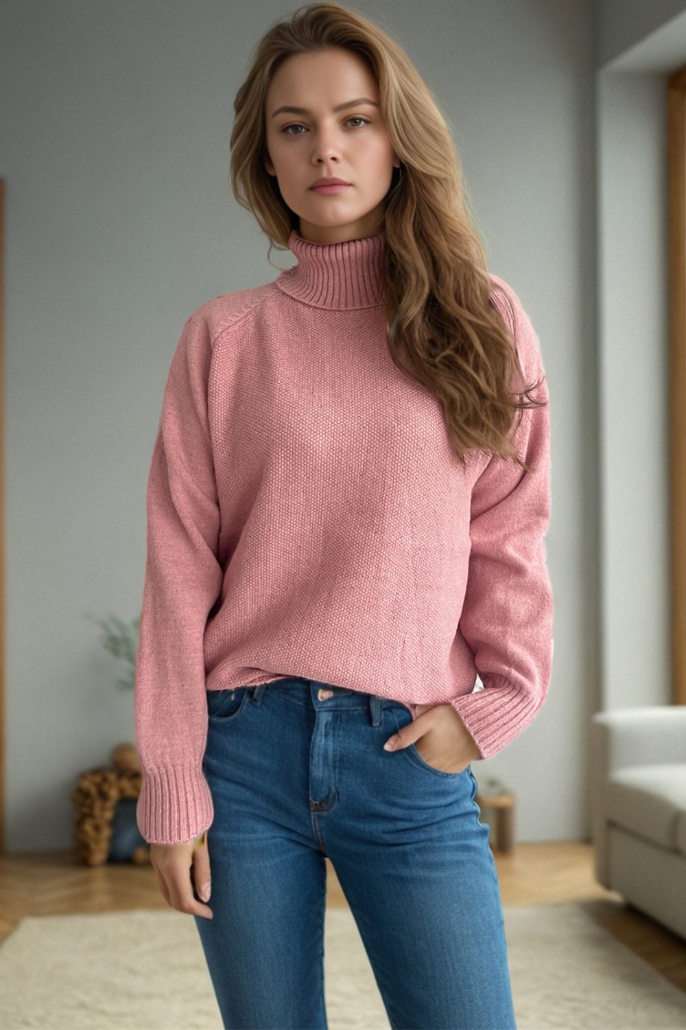 Blue Zone Planet | Ribbed Turtleneck Raglan Sleeve Sweater-TOPS / DRESSES-[Adult]-[Female]-2022 Online Blue Zone Planet