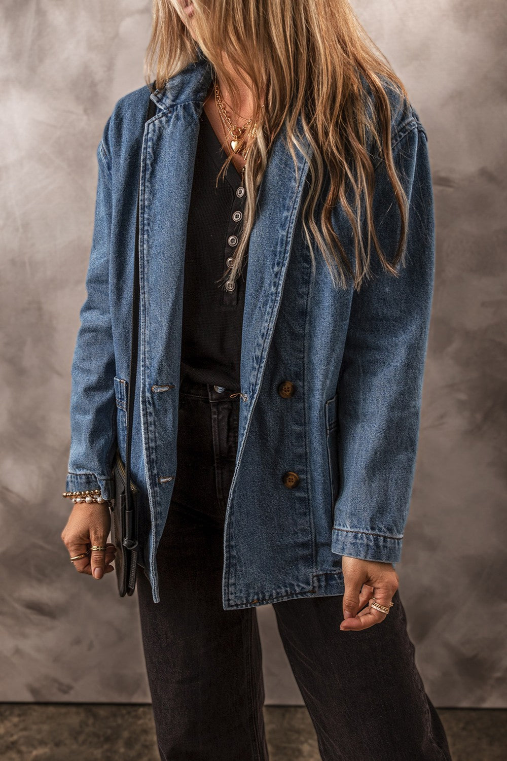 Blue Zone Planet | Pocketed Long Sleeve Denim Jacket-TOPS / DRESSES-[Adult]-[Female]-2022 Online Blue Zone Planet