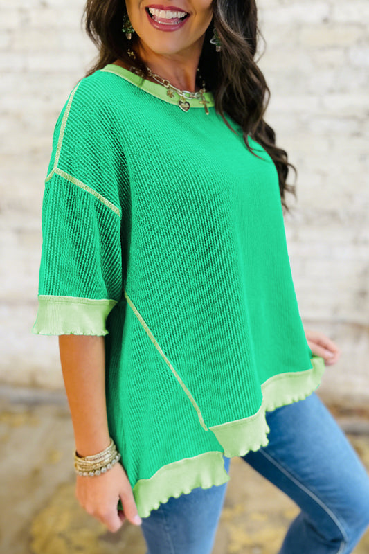 Mint Green Loose Uneven Hem Twist Ribbed T Shirt-Tops/Tops & Tees-[Adult]-[Female]-Mint Green-S-2022 Online Blue Zone Planet