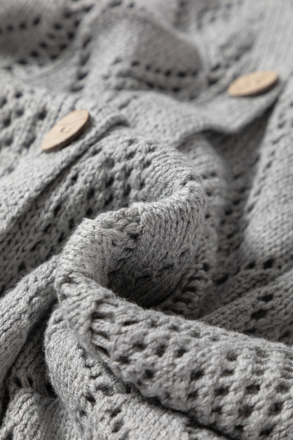 Gray Hollow-out Openwork Knit Cardigan-Sweaters & Cardigans/Cardigans-[Adult]-[Female]-2022 Online Blue Zone Planet