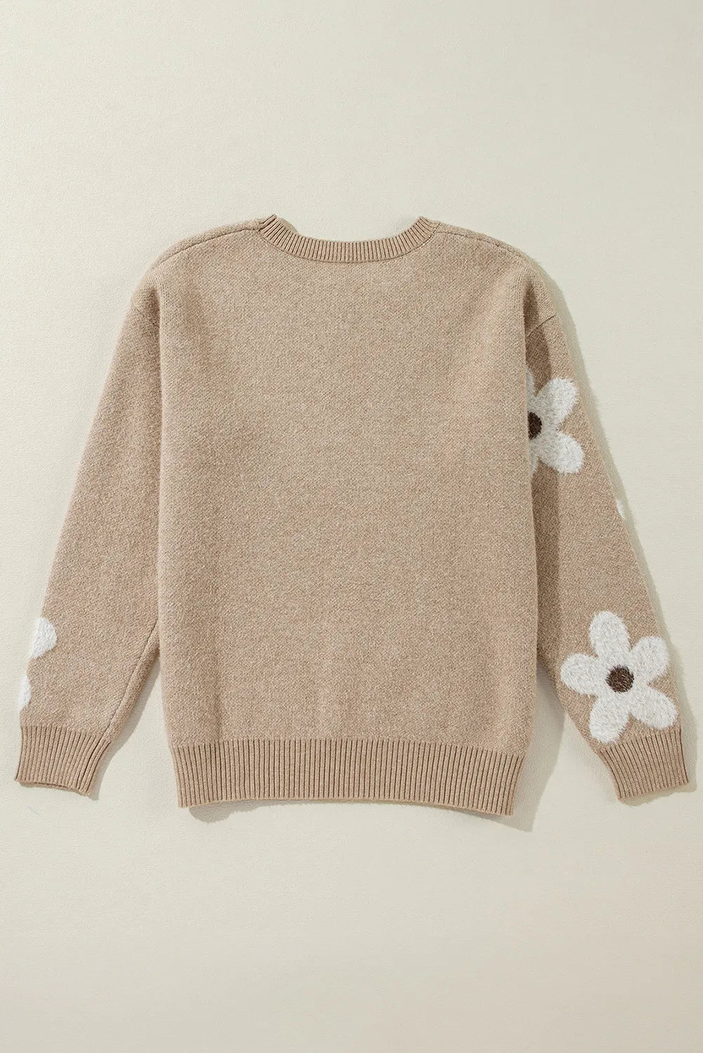 Flower Round Neck Long Sleeve Sweater-TOPS / DRESSES-[Adult]-[Female]-2022 Online Blue Zone Planet