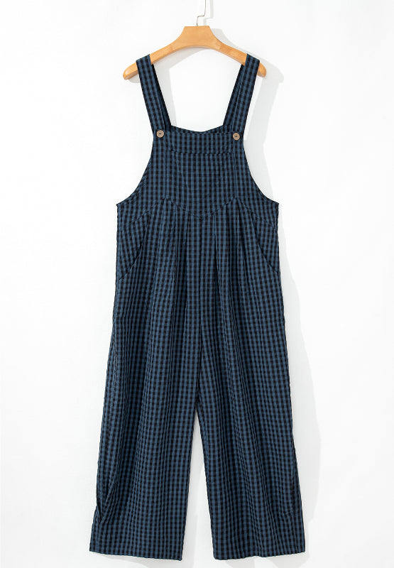 Blue Zone Planet | Plaid Wide Strap Wide Leg Overalls-TOPS / DRESSES-[Adult]-[Female]-2022 Online Blue Zone Planet