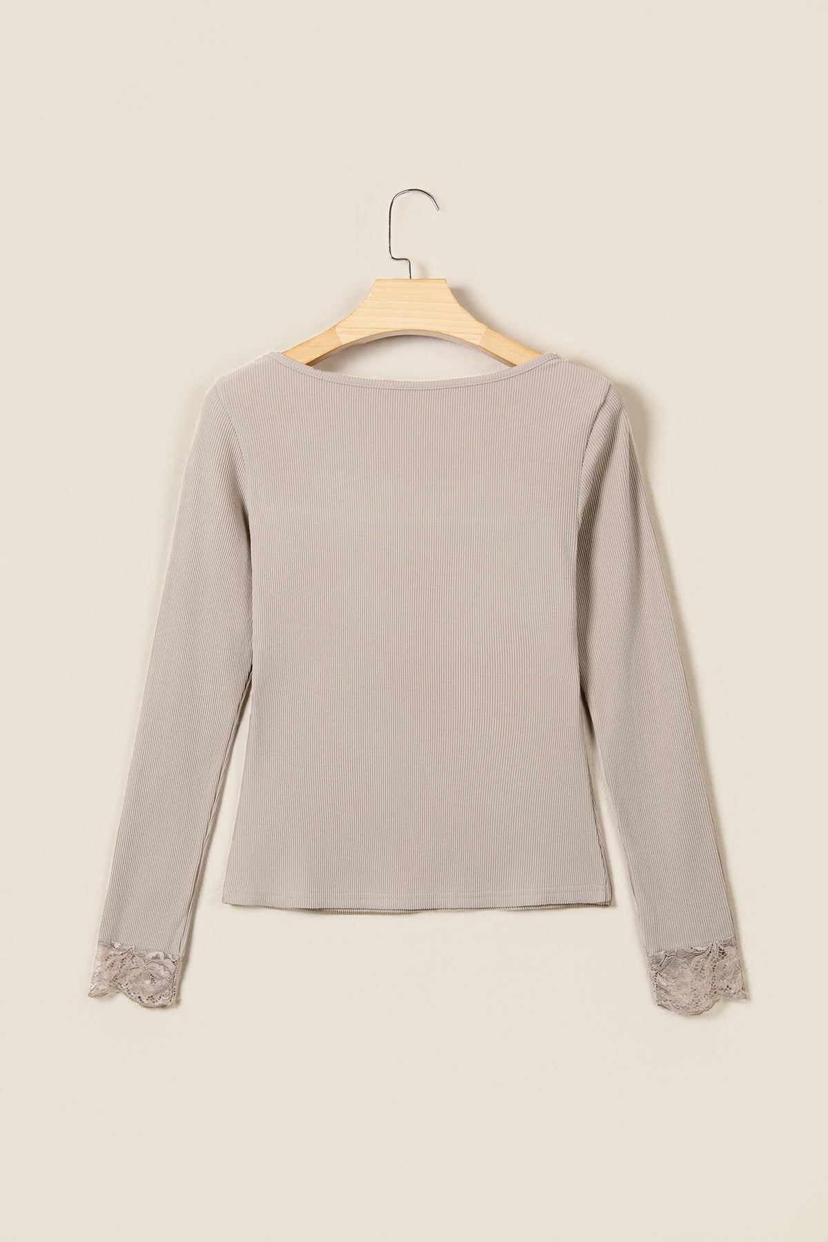 Dune Solid Color Ribbed Lace Neck Long Sleeve Top-Tops/Long Sleeve Tops-[Adult]-[Female]-2022 Online Blue Zone Planet