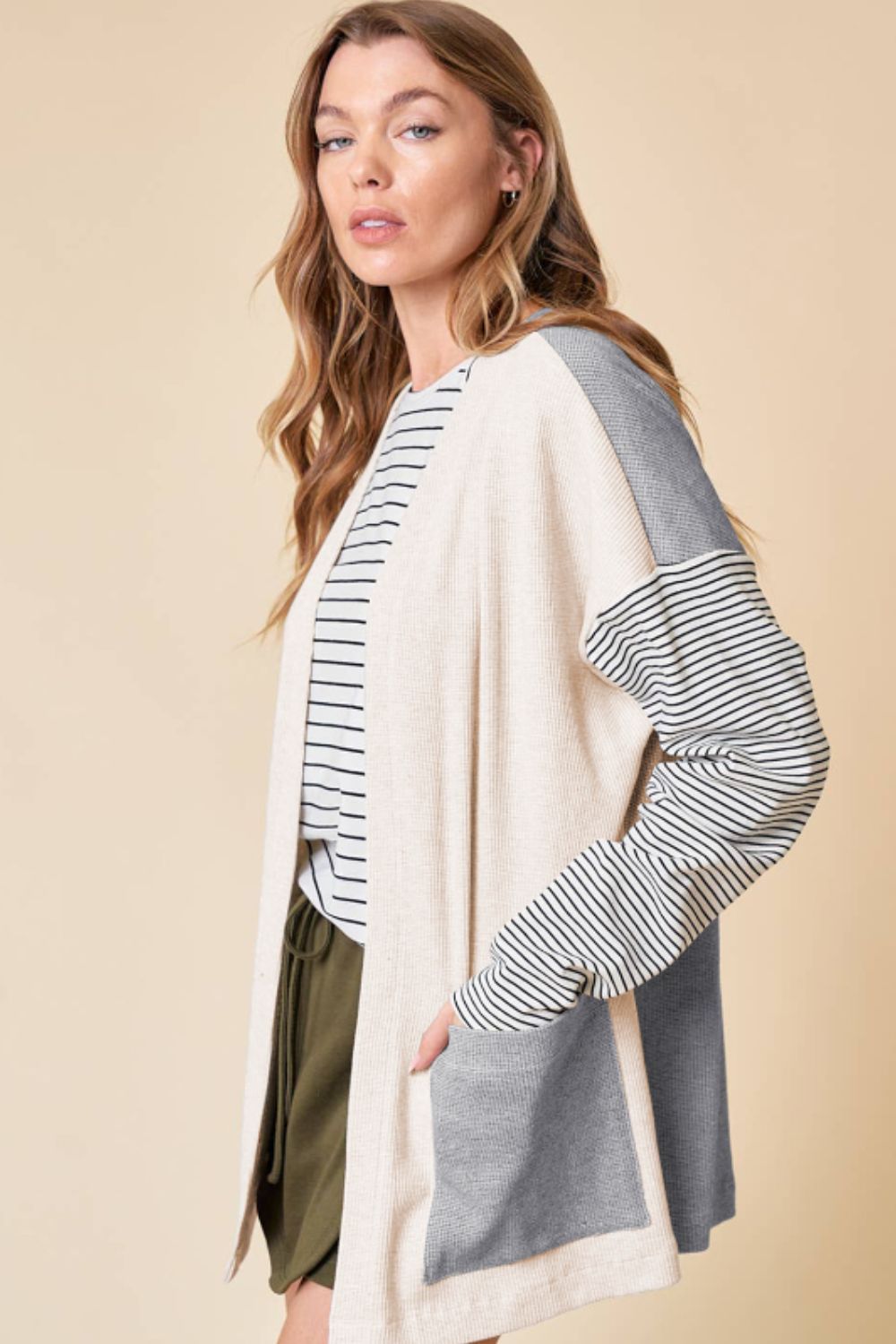 Blue Zone Planet | Open Front Long Sleeve Striped Cardigan with Pockets-TOPS / DRESSES-[Adult]-[Female]-2022 Online Blue Zone Planet