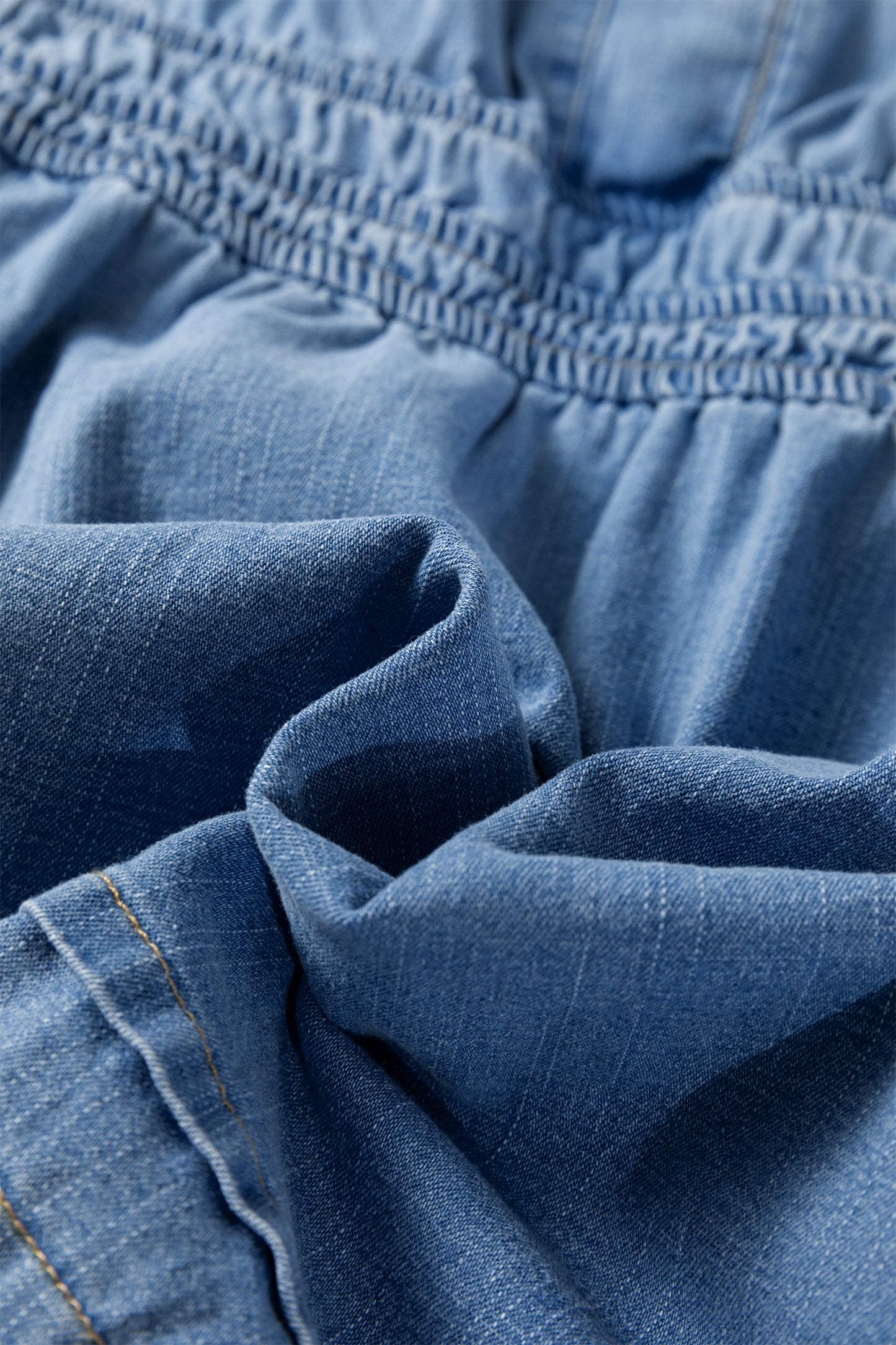 Myosotis Elastic Waist Short Sleeve Denim Mini Dress-TOPS / DRESSES-[Adult]-[Female]-2022 Online Blue Zone Planet