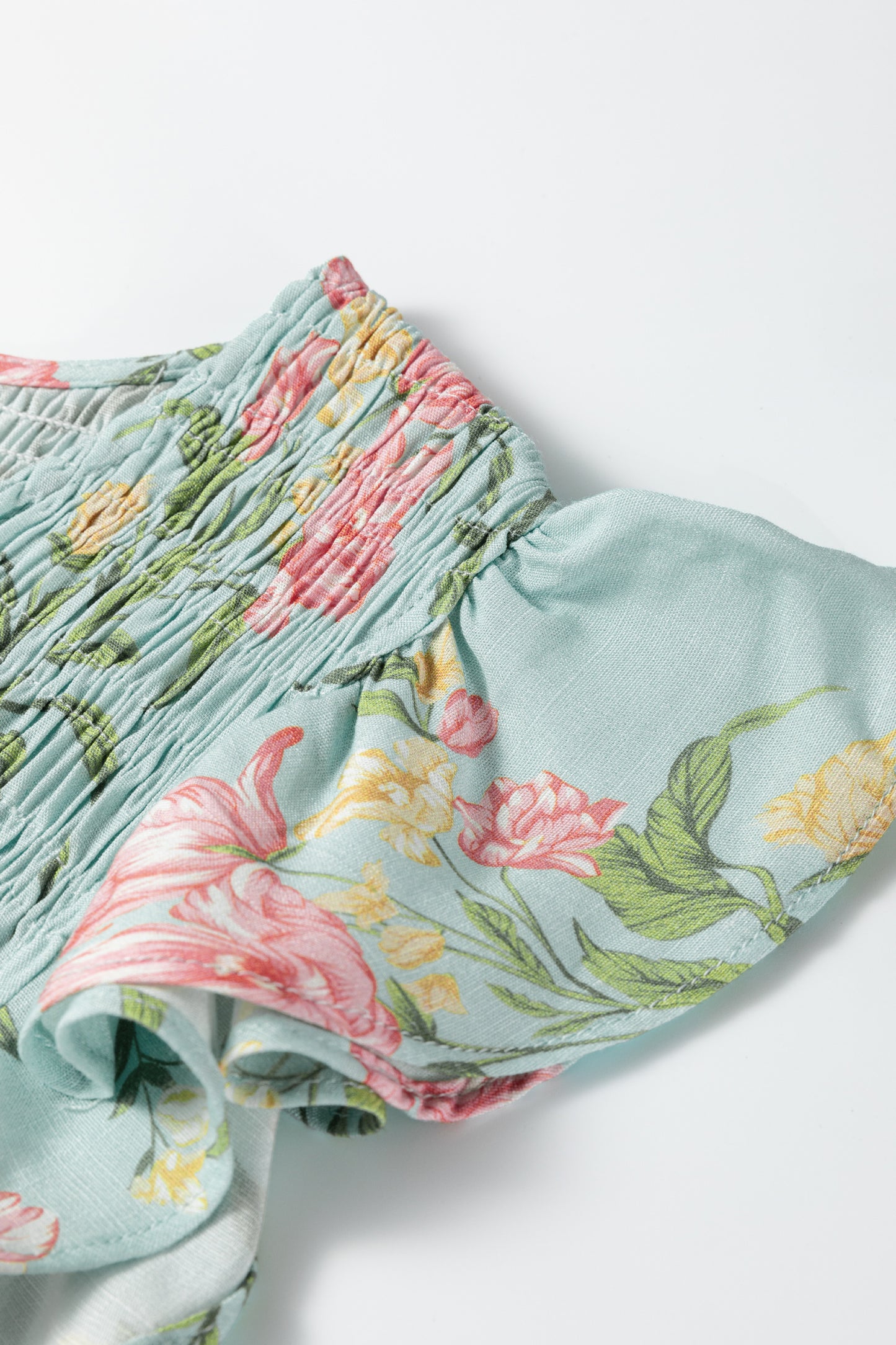 Yellow Smocked Bodice Ruffled Sleeveless Tiered Floral Maxi Dress-TOPS / DRESSES-[Adult]-[Female]-2022 Online Blue Zone Planet