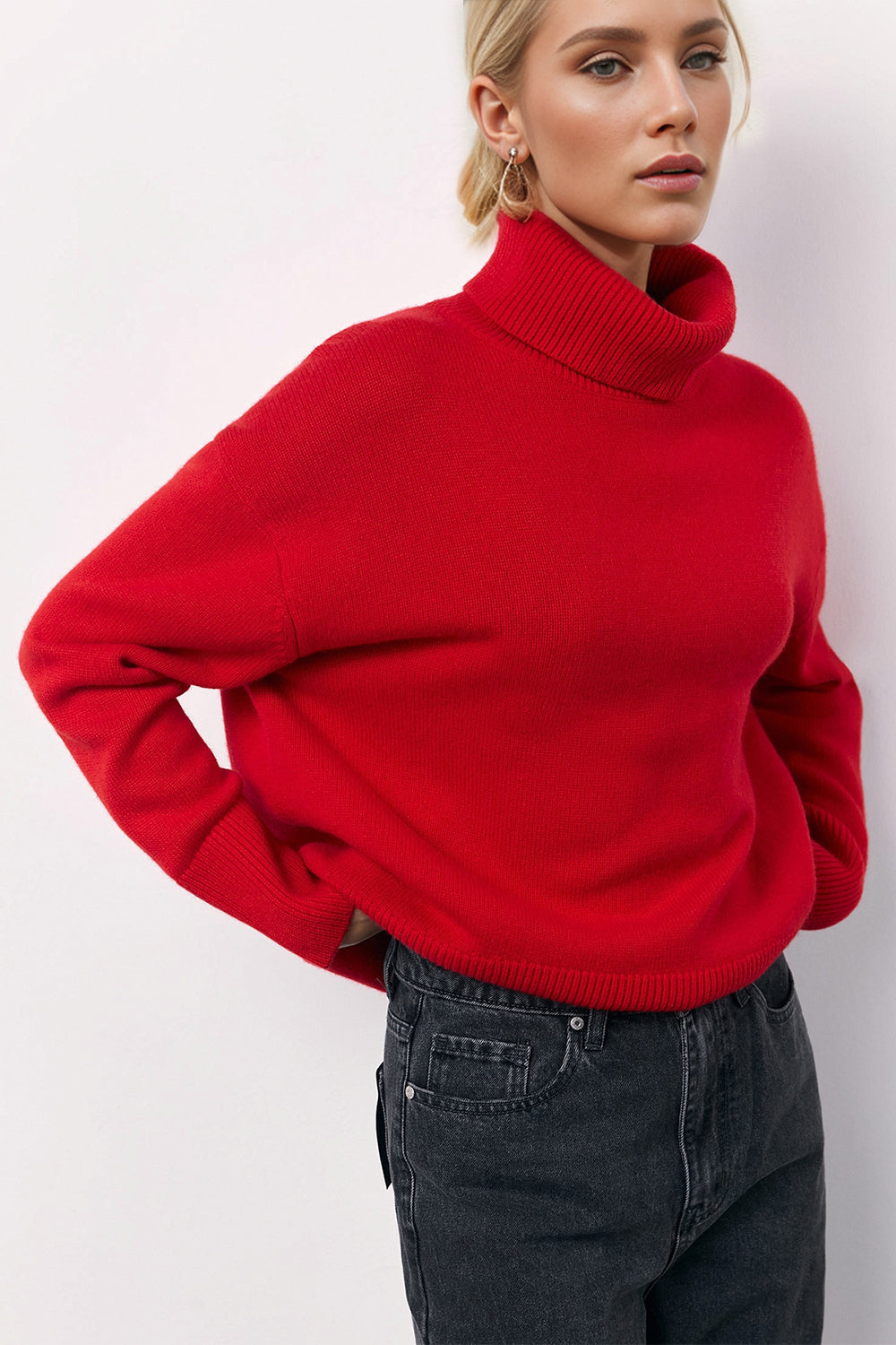 Basic Bae Turtleneck Long Sleeve Dropped Shoulder Sweater-TOPS / DRESSES-[Adult]-[Female]-Scarlet-One Size-2022 Online Blue Zone Planet