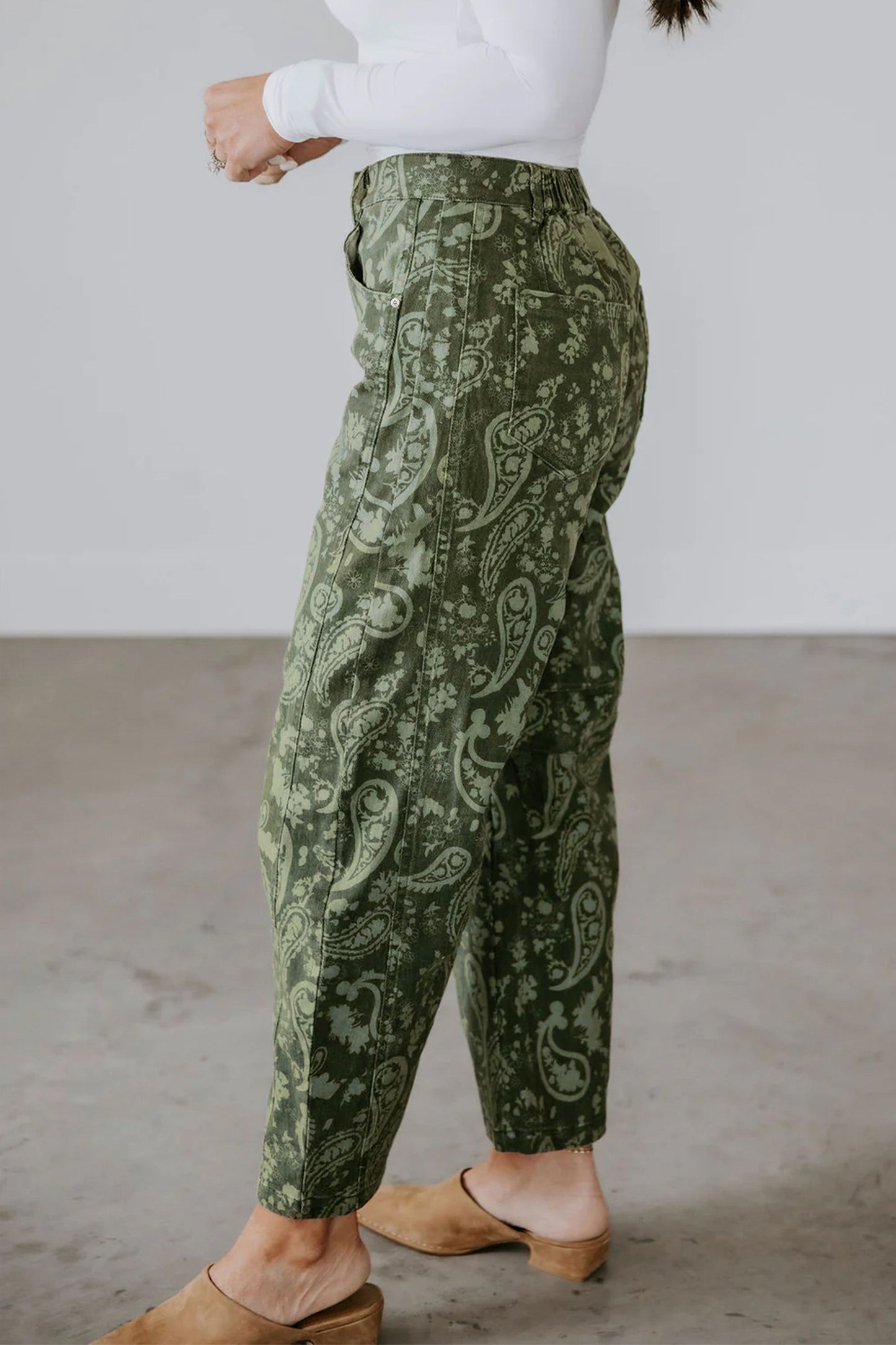 Green Paisley Print Harem Denim Pants-Bottoms/Jeans-[Adult]-[Female]-2022 Online Blue Zone Planet