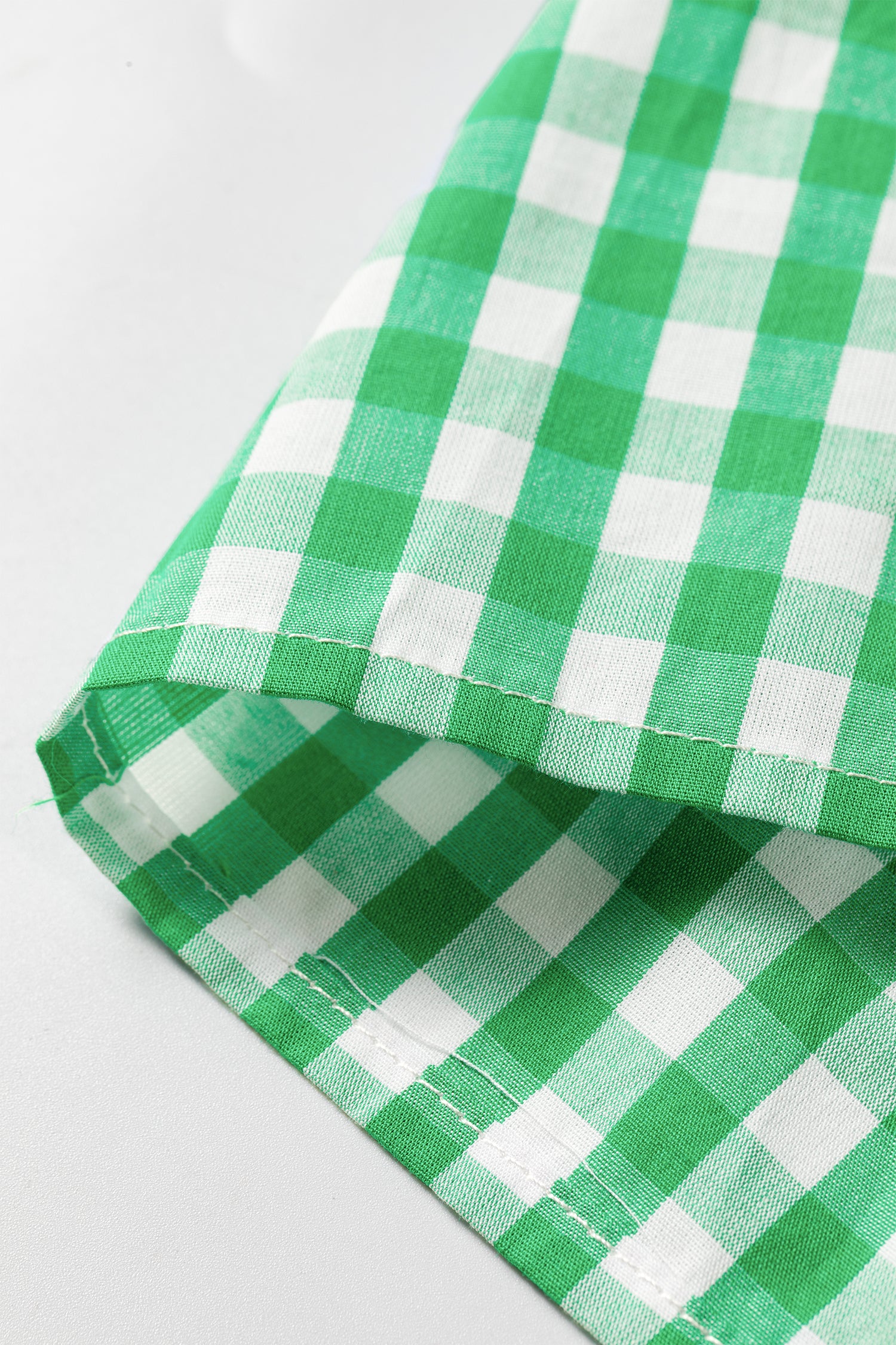 Green Gingham Plaid Bubble Sleeve Colorblock Trim V Neck Blouse-Tops/Blouses & Shirts-[Adult]-[Female]-2022 Online Blue Zone Planet