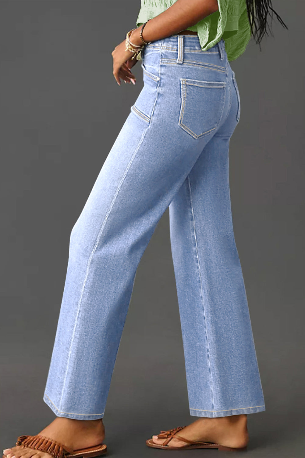 Beau Blue Loose Straight Leg Cropped High Waist Jeans-Bottoms/Jeans-[Adult]-[Female]-2022 Online Blue Zone Planet