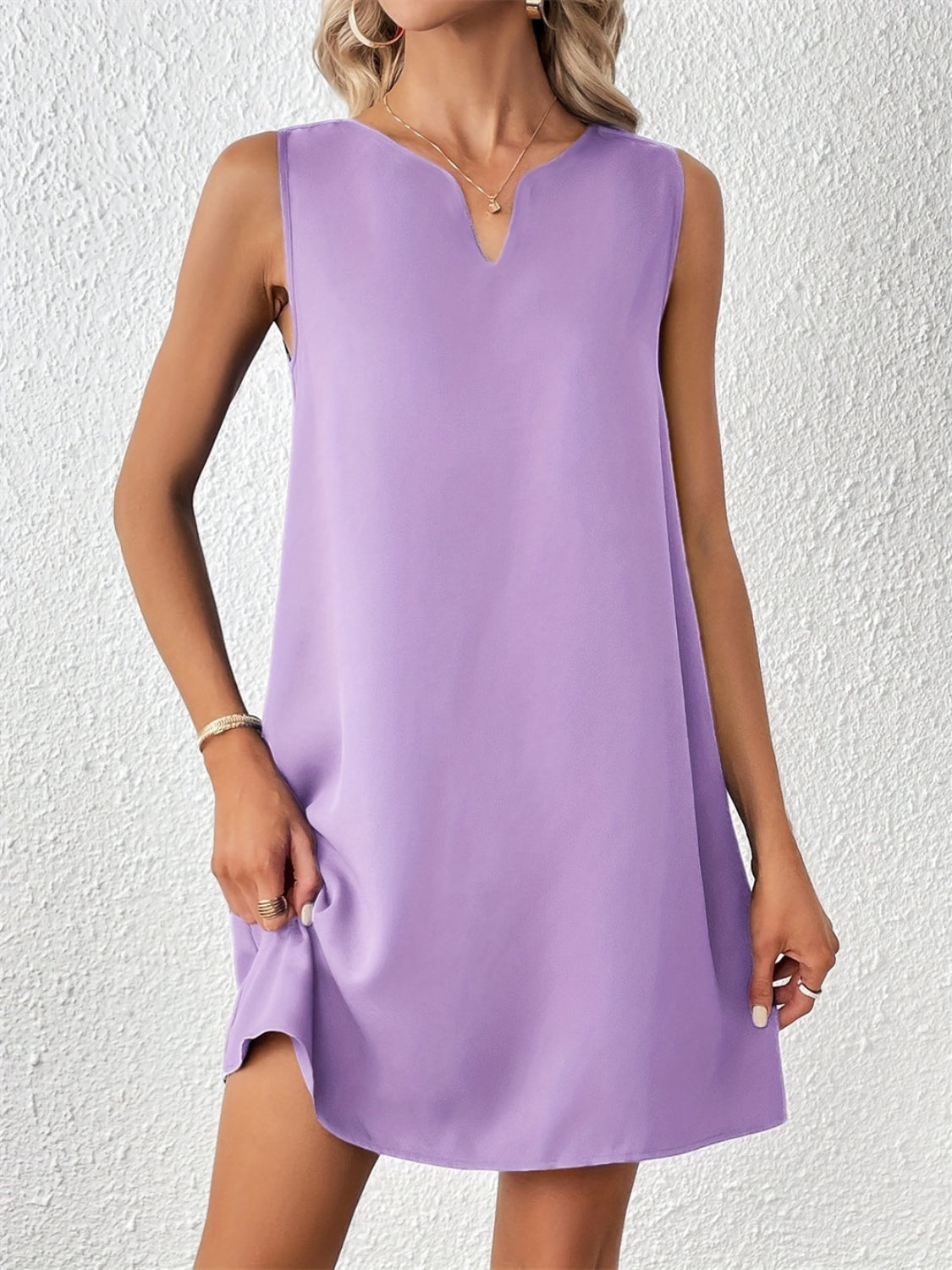 Notched Sleeveless Mini Tank Dress-TOPS / DRESSES-[Adult]-[Female]-Lilac-S-2022 Online Blue Zone Planet