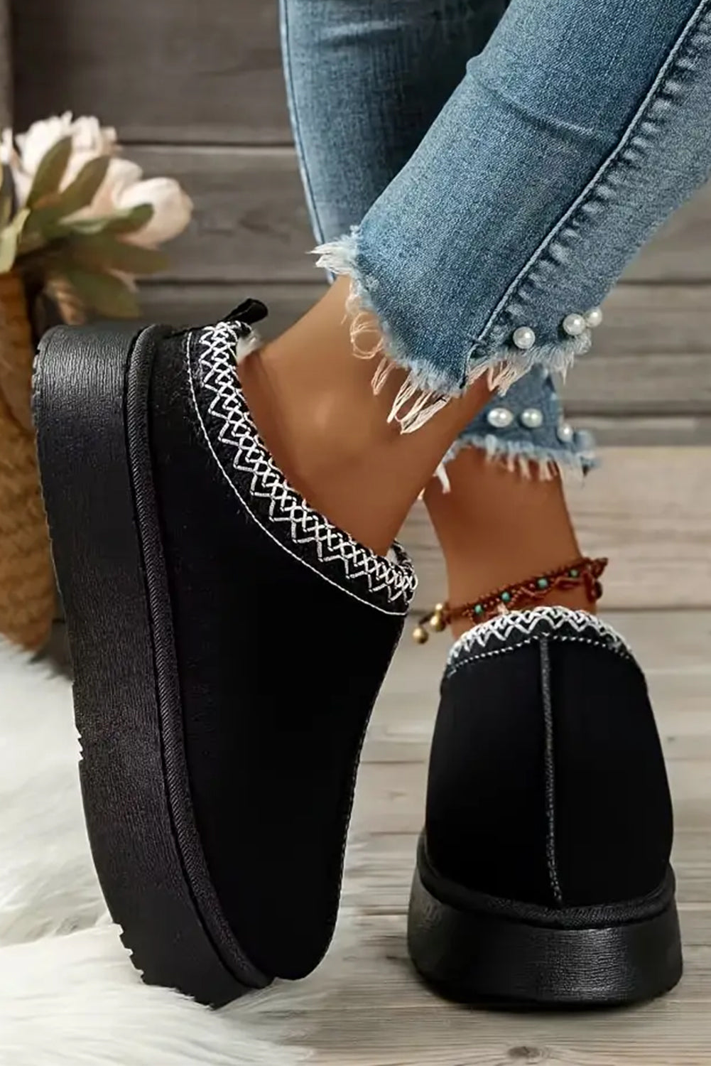 Chestnut Contrast Print Suede Plush Lined Snow Boots-Shoes & Bags/Boots-[Adult]-[Female]-2022 Online Blue Zone Planet