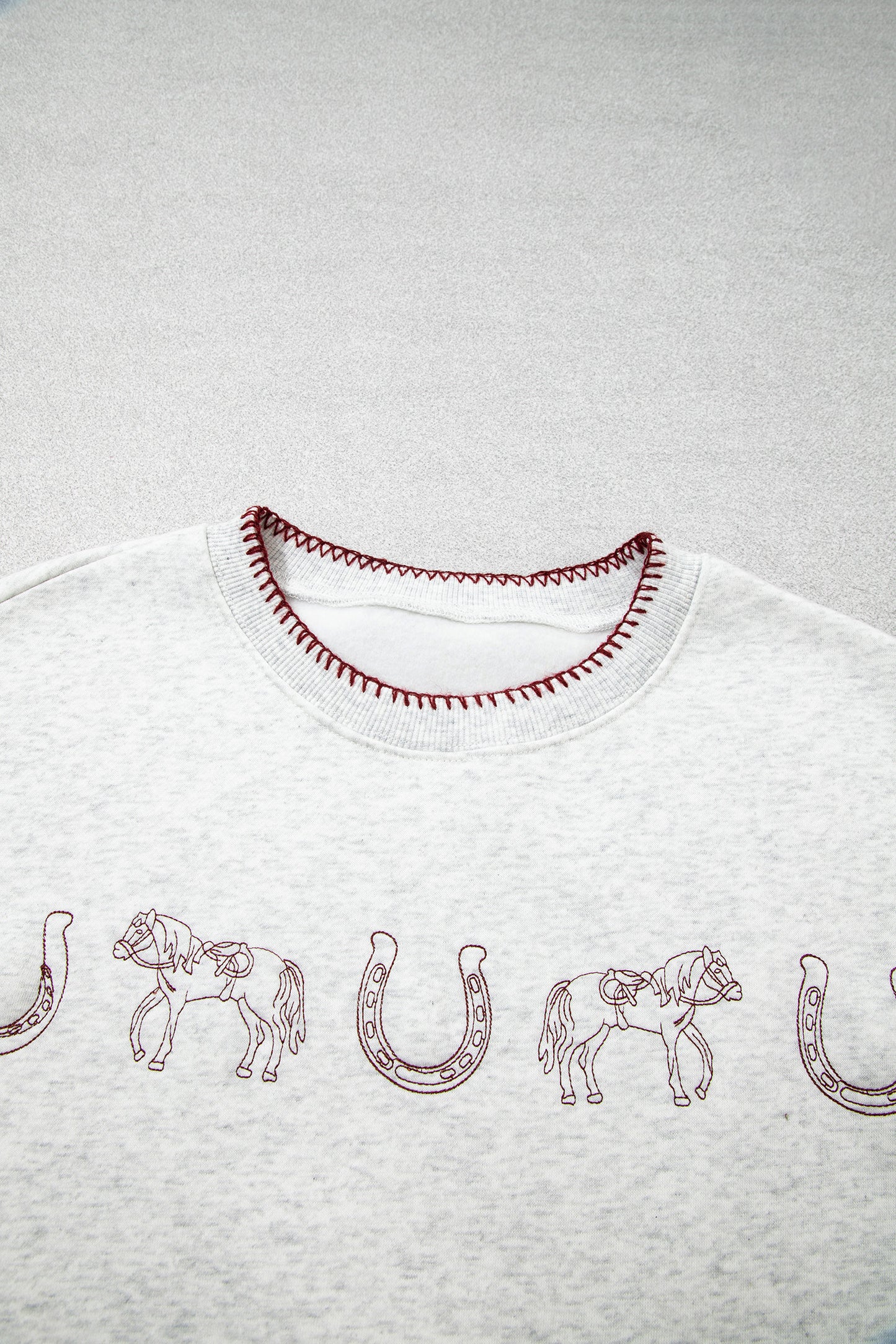Light Grey Western Print Embroidered Casual Sweatshirt-Tops/Sweatshirts & Hoodies-[Adult]-[Female]-2022 Online Blue Zone Planet